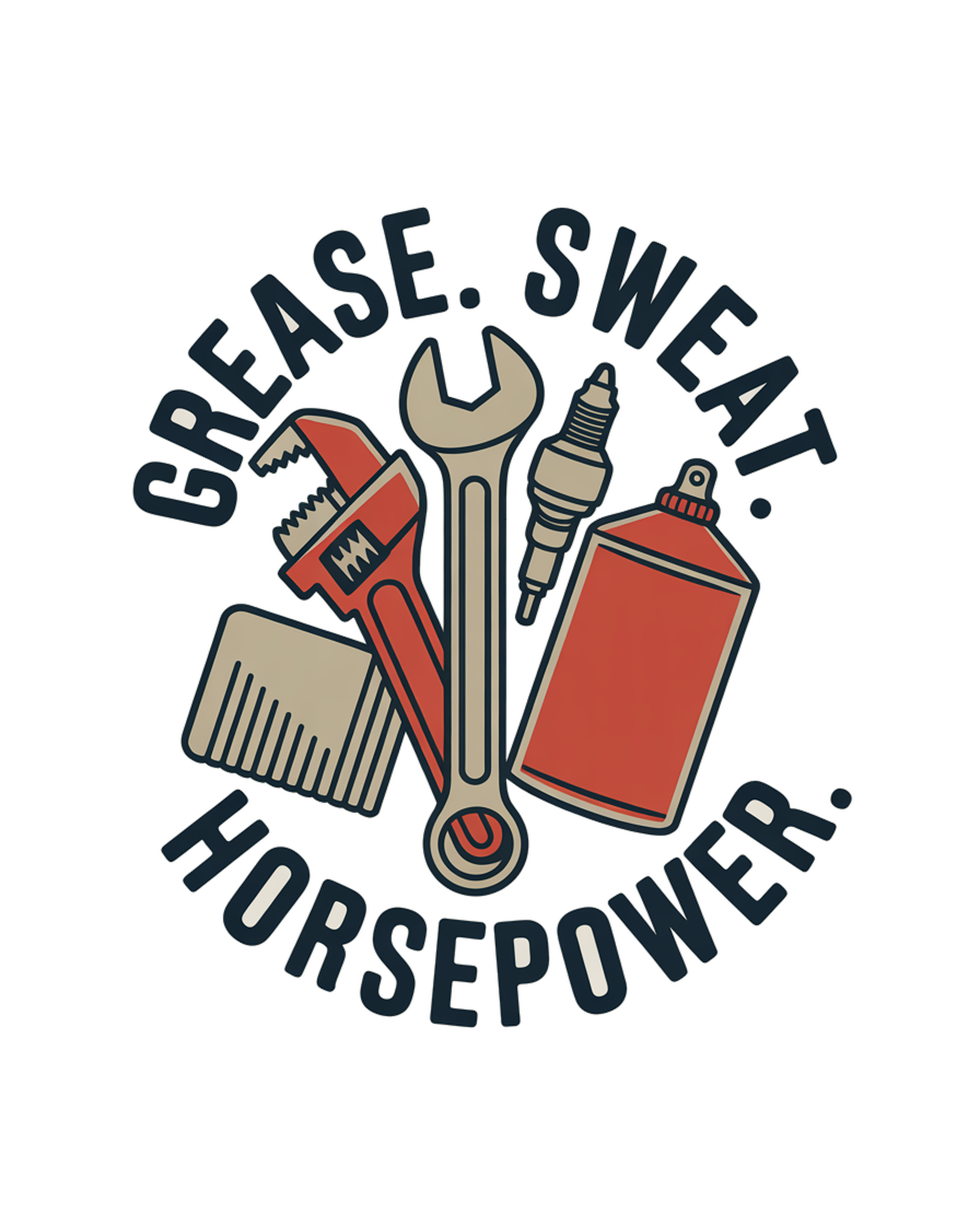 Grease Sweat Horsepower Retro Garage Tools Badge T-Shirt