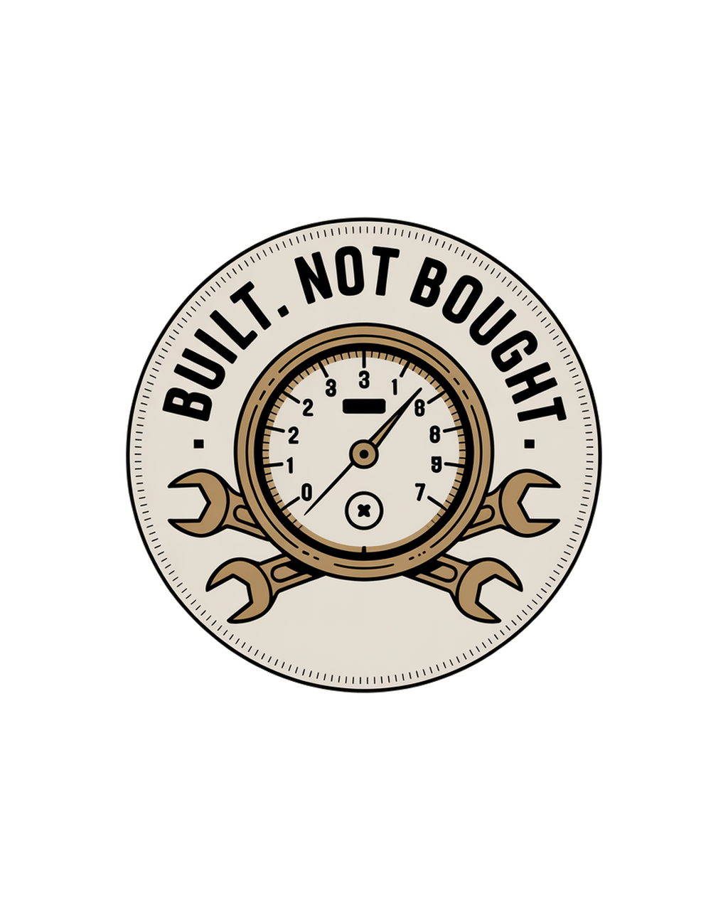 Built Not Bought Tachometer Badge t-shirt, alternate view