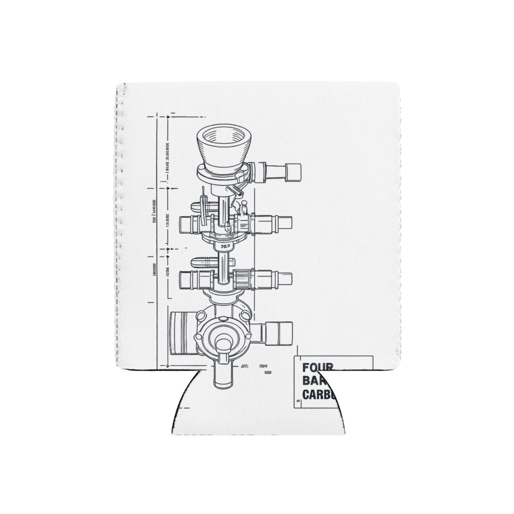 Four Barrel Carburettor Exploded View design on a can cooler