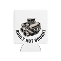 Line art illustration of a classic muscle car engine block and carburetor with the text Built Not Bought.