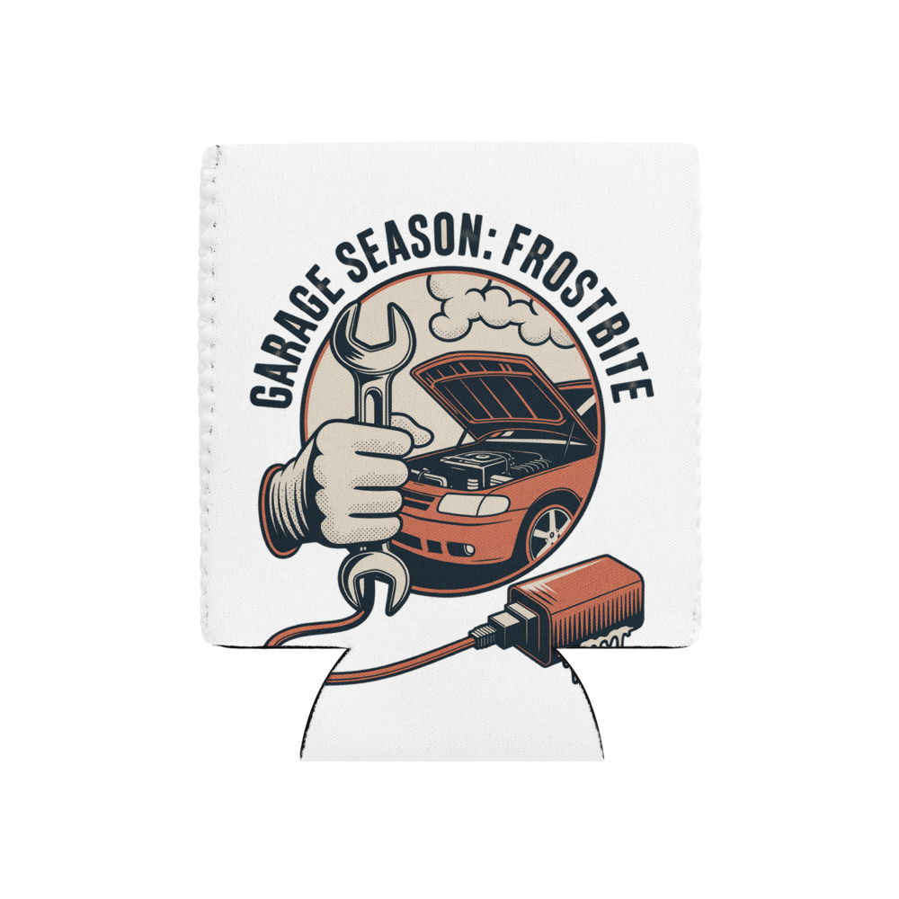 Garage Season Frostbite design on a can cooler
