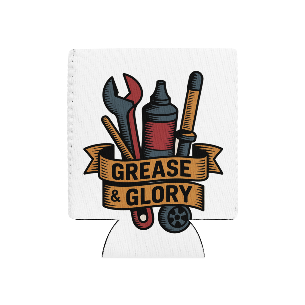 Grease & Glory design on a can cooler