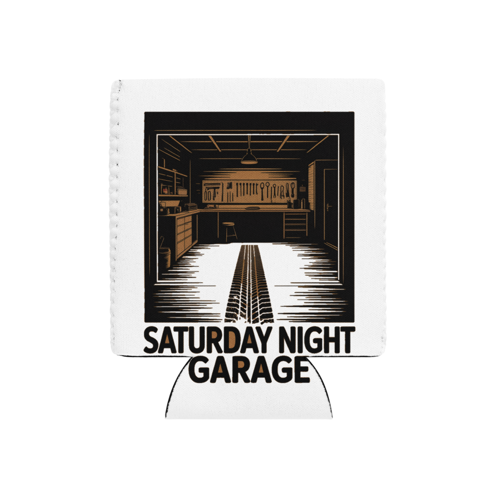 Saturday Night Garage Muscle Car design on a can cooler