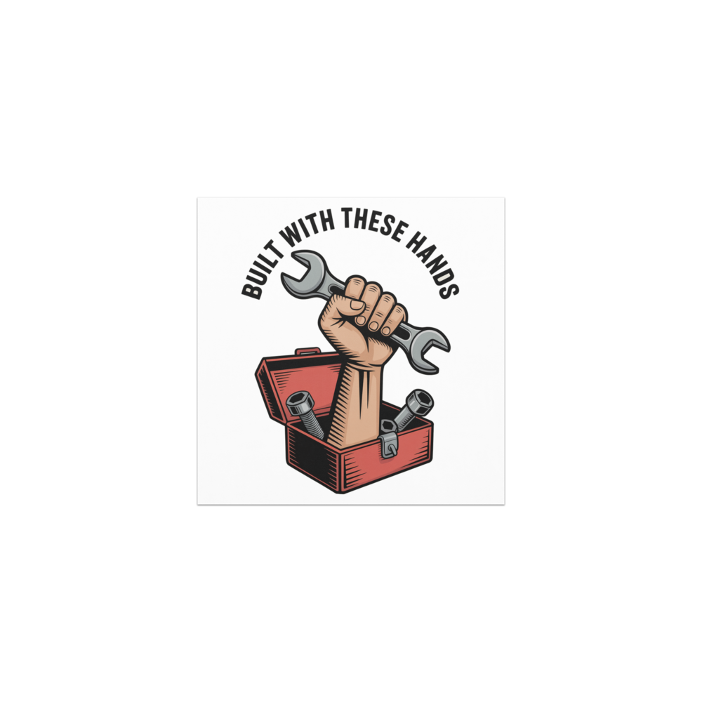 Built With These Hands Woodcut Muscle design on a car magnet