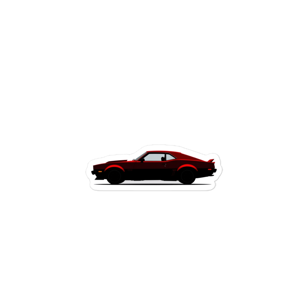 A minimalist black silhouette of a long, low two-door muscle car with a raised hood scoop and wide rear fenders.