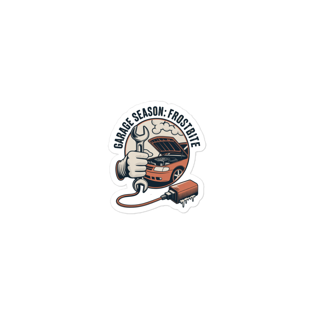 Garage Season: Frostbite – Cold Weather Mechanic design on a sticker