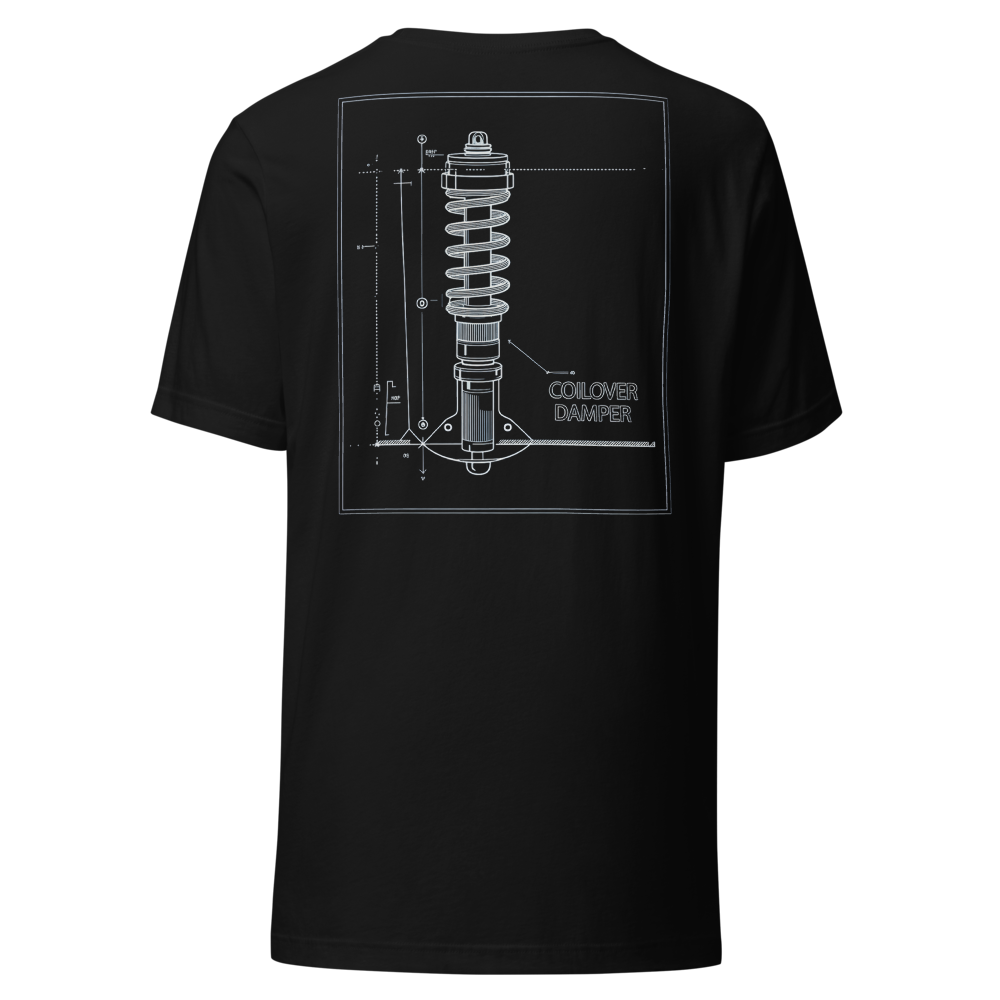 Coilover Damper Blueprint design on a t-shirt